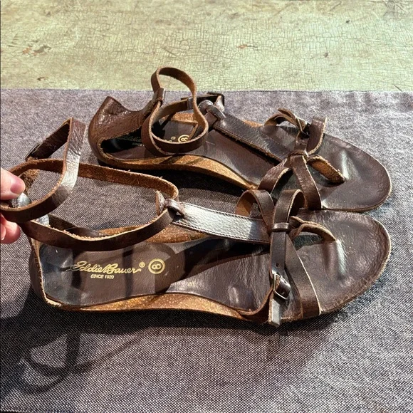 Eddie Bauer Leather Gladiator Sandals Brown Ankle Strap Comfort Women 9 - Picture 3 of 5
